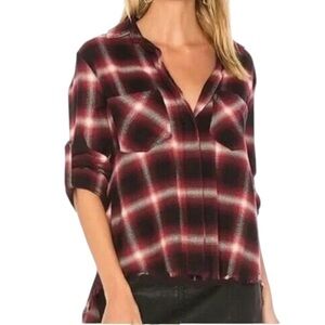 Cloth & Stone Red Plaid Button Down Long Sleeve Shirt